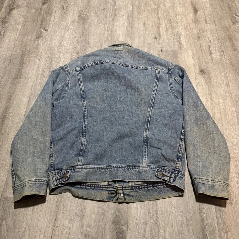 Vintage Riveted Lee Denim Trucker Jacket Light Wash Blue Mens Large L